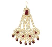 I Jewels Gold Plated Mughal Beautiful Long Pearl Kundan Jhumar Passa Jhoomar Maang Tikka for Women, Pearl, No Gemstone