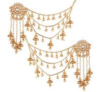 I Jewels Gold Plated Pearl & Kundan Bahubali Earrings with Hair Chain for Women (E2610FL) Gold Plated Pearl