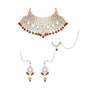 I Jewels Gold Plated Traditional Handcrafted Faux Kundan & Pearl Bridal Choker Necklace Jewellery Set with Earrings & Maang Tikka For Women/Girls, FS, Gold Plated, No Gemstone