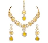 I Jewels Gold Plated Traditional Kundan Stone Choker Necklace With Earrings & Maang Tikka Jewellery Set for Women, Free Size, Metal, No Gemstone