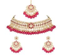 I Jewels Indian Wedding Bollywood Traditional Kundan & Pearl Choker Necklace Jewellery Set Women
