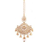 I Jewels Maang Tikka Women's 18K Gold Plated Traditional Kundan Studs T10-20, Pearl