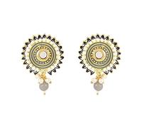 I Jewels Meenakari Women's Indian Gold Plated Bollywood Floral Earrings with Pearl (E3123Gr), Gold, No Gemstone