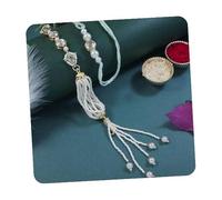 I Jewels Mens Designer Kundan Pearl Hanging Bhaiya Bhabhi Lumba Rakhi Bracelet Combo Set With Roli Chawal & Rakshabandhan Greeting Card (R160W-Co)