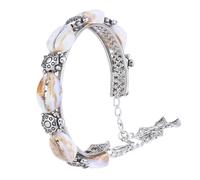 I Jewels Navratri Ethnic Silver Oxidized Indian Wedding Bollywood Afghani Boho Cowrie Shell & Bead Adjustable Kada Bracelet for Women (ADB524OX), Free Size, No Gemstone