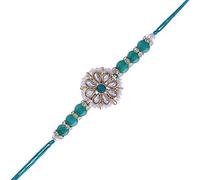 I Jewels Rakshabhandan Special Designer Kundan & Pearl Studded Floral Rakhi for Brother/Men (R068G)