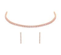 I Jewels Rose Gold Plated Cubic Zirconia American Diamond Necklace With Earrings Jewellery Set for Women (AD0042RG)