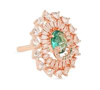 I Jewels Rose Gold Plated Indian Wedding Bollywood CZ American Diamond Stylish Floral Dazzling Adjustable Brass Finger Ring (FL246G), No Gems