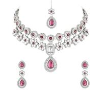 I Jewels Silver Plated Traditional Kundan Stone Choker Necklace Jewellery Set With Earrings & Maang Tikka for Women, One Size, Metal, No Gemstone