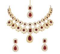 I Jewels Stylish Gold Plated Traditional Kundan Stone Necklace Jewellery Set for Women/Girls, FS, Gold, No Gemstone