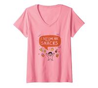 I Just Came Here for The Snacks Funny Food Lover V-Neck T-Shirt, Women, Pink, XXL