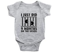 I Just Did 9 Months On The Inside Baby Infant Bodysuit Grey Short Sleeve 0-3 Months