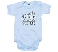 I Just Did 9 Months On The Inside Boy, Funny Cute Baby Gifts, Newborn Clothes, Baby Grow, Bodysuit, DUSTY BLUE, 0-3 MONTHS