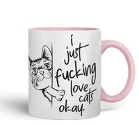 I just f_ucking Love Cats Okay, Hidden, Hiding Kitten cat Joke sarkasm Ceramic Coloured Mug Cup for Tea Coffee Hot Brew 330ml 11Oz Gift V2 (Pink)