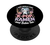 I Just Love K-Pop Ramen and Boba Tea Cute Cat Graphic PopSockets Adhesive PopGrip