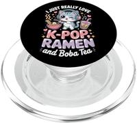 I Just Love K-Pop Ramen and Boba Tea Cute Cat Graphic PopSockets PopGrip for MagSafe