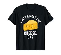 I Just Really Like Cheese, OK? Black Cartoon T-Shirt, Girls, Small, Short Sleeve, Classic Fit, Pullover, 1 Count