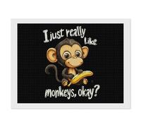 I Just Really Like Monkeys Diamond DIY Painting Kits Horizontal Round Full Drill Digital Art Craft for Home Office Wall Decor 12"x16"