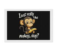I Just Really Like Monkeys Diamond DIY Painting Kits Horizontal Round Full Drill Digital Art Craft for Home Office Wall Decor 8"x12"