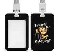 I Just Really Like Monkeys ID Badge Holders with Lanyard Vertical Sliding Card Protector for Office Factory Hospital