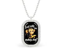 I Just Really Like Monkeys Women's Pendant Necklaces Inlaid Crystal Pendants Long Alloy Necklace Jewelry Gift Silver-style