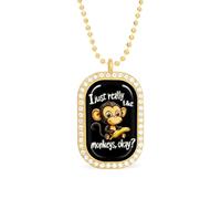 I Just Really Like Monkeys Women's Pendant Necklaces Inlaid Crystal Pendants Long Alloy Necklace Jewelry Gift Golden-style