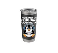 I Just Really Like Penguins and Gaming Funny Penguin Lover Stainless Steel Insulated Tumbler