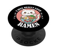I Just Really Love Ramen Cute Anime Cat Noodle Bowl PopSockets Adhesive PopGrip