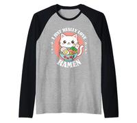 I Just Really Love Ramen Cute Anime Cat Noodle Bowl Raglan Baseball Tee