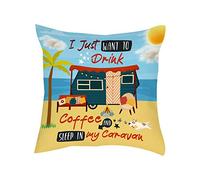 I Just Want To Drink Coffee and Sleep In My Caravan Secret Santa Caravan Gift Birthday present Cushion for Bedroom/Sofa Satin Cushion, Throw Pillow Cushion. (Satin Cushion Cover)