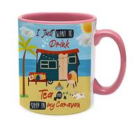 I Just Want to Drink Tea and Sleep in My Caravan Birthday Secret Santa Caravan Gift Coffee Tea Mug Inside Coloured Ceramic Mug. (Pink Inside Coloured and Handle)
