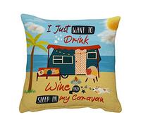 I Just Want To Drink Wine and Sleep In My Caravan Secret Santa Caravan Gift Birthday present Cushion for Bedroom/Sofa Linen Cushion, Throw Pillow Cushion. (Linen Cushion Cover)