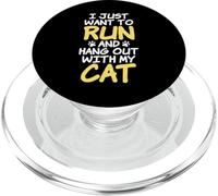 I just want to run and Hang out with my Cat Marathon Runner PopSockets PopGrip for MagSafe