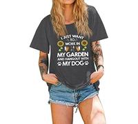 I Just Want to Work in My Garden Tees Shirts for Women Funny Sunflower Dog Paw Graphic Dog Lover Introverted Shirt Tops (Deep Grey,M,M)