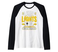 I Keep The Lights On Electrician Funny Power Line Raglan Baseball Tee