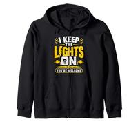 I Keep The Lights On Electrician Funny Power Line Zip Hoodie