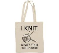 I Knit What is Your Superpower Funny Graphic Natural Cotton Tote Bag White