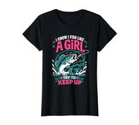I Know I Fish Like A Girl Try to Keep Up Value Graphic T-Shirt, Women, Black, XS