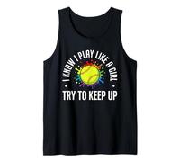 I Know I Play Like A Girl Rainbow Splatter - Funny Softball Tank Top