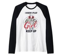 I Know I Play Like A Girl Try to Keep Up Funny Dart Player Raglan Baseball Tee