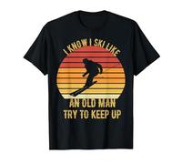 I Know I Ski Like an Old Man Try to Keep Up Vintage Skiing T-Shirt, Men, Black, Large