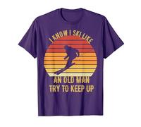 I Know I Ski Like an Old Man Try to Keep Up Vintage Skiing T-Shirt, Men, Purple, Large