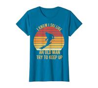 I Know I Ski Like an Old Man Try to Keep Up Vintage Skiing T-Shirt, Women, Sapphire Blue, Medium