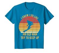 I Know I Ski Like an Old Man Try to Keep Up Vintage Skiing T-Shirt, Youth, Sapphire Blue, Medium