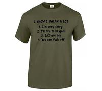I Know I Swear A LOT Black Mens T Shirt- Slogan Novelty Gift IDEA Funny Printed TEE(Olive,3XL)