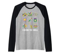 I Know The Drill Funny Mardi Gras Dental Assistant Pun Grid Raglan Baseball Tee