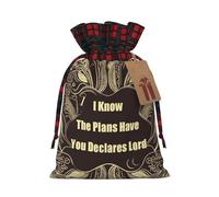 I Know The Plans Have You Declares Lord Christmas Burlap Gift Bags With Drawstring, Christmas Linen Treat Bags W/Tags Goody Gift Bag Xmas Candy Reusable Gifts Wrapping Bag Xmas Holiday Party Favors