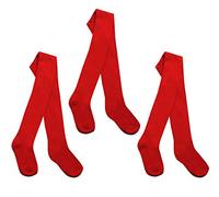 I.L.C.K Girls 3 Pairs Back To School Plain Cotton Rich Tights, Red, 7-8 Years