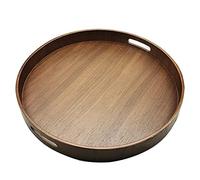 i-lan 16" Large Round Wooden Serving Tray with 2" Sides, Circle Walnut Food Storage Display Platter Plate with Handles,Decorative Wood Tray for Coffee Table,Ottoman,Vanity,Kitchen, Bathroom