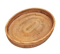 i-lan 16inch Oval Rattan Kitchen Table Severing Tray,Large Handmade Decorative Wicker Living Room Ottoman Platter for Snacks,Fruit,Drinks,XL-16x12x2.4 Inch